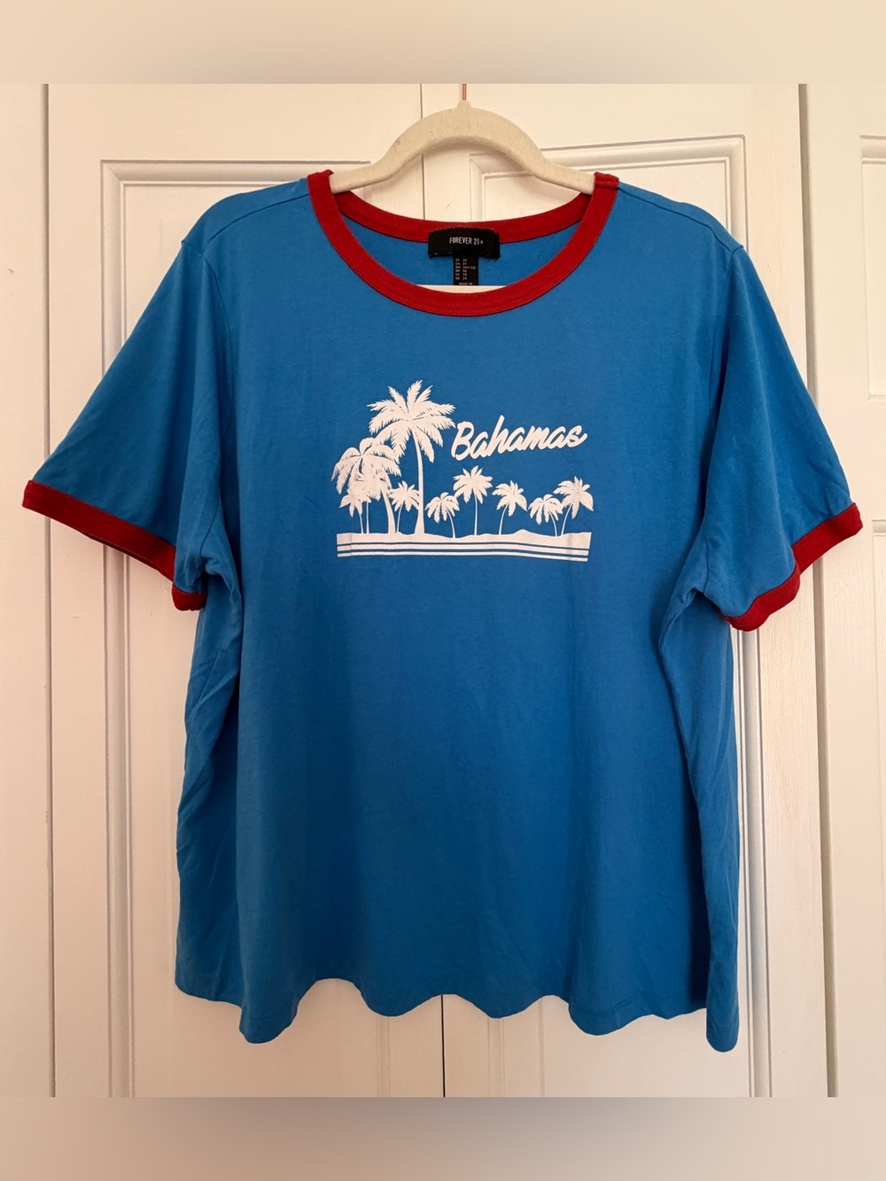 Forever 21 Blue 'Bahamas' Graphic Ringer Tee with Red Trim